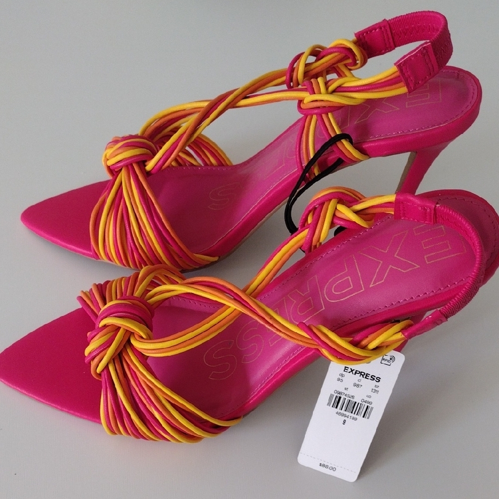 Express Pink and Yellow Strappy Heels - Picture 10 of 15